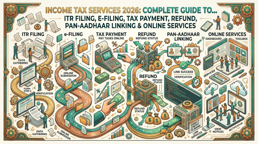 Income Tax Services 2026: Complete Guide to ITR Filing, e-Filing, Tax Payment, Refund, PAN-Aadhaar Linking and Online Services