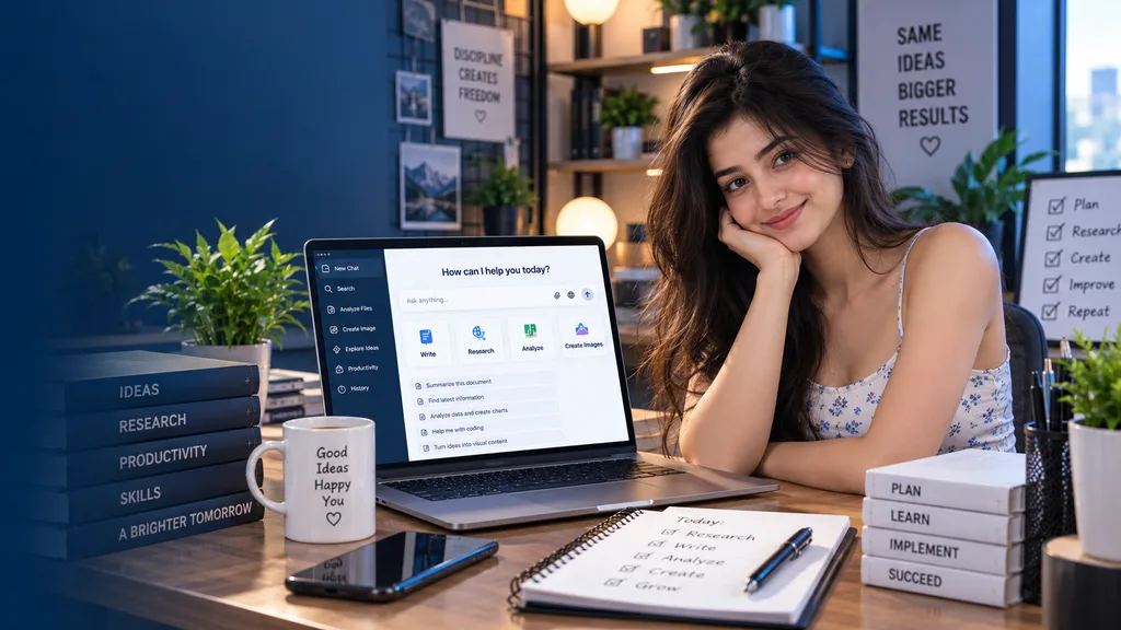 ChatGPT AI assistant technology banner with research writing file and image tools