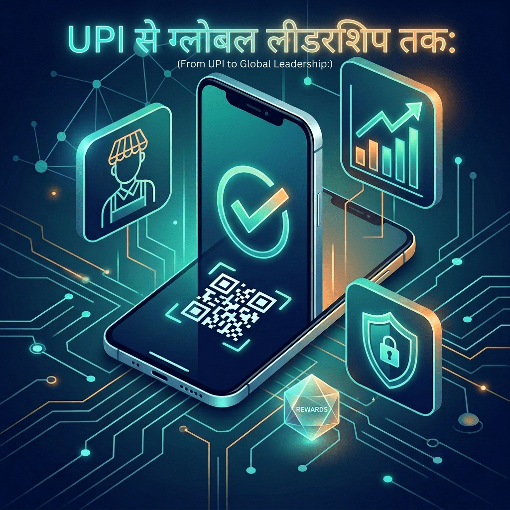 Smartphone with QR code and checkmark beside merchant, analytics, and security icons
