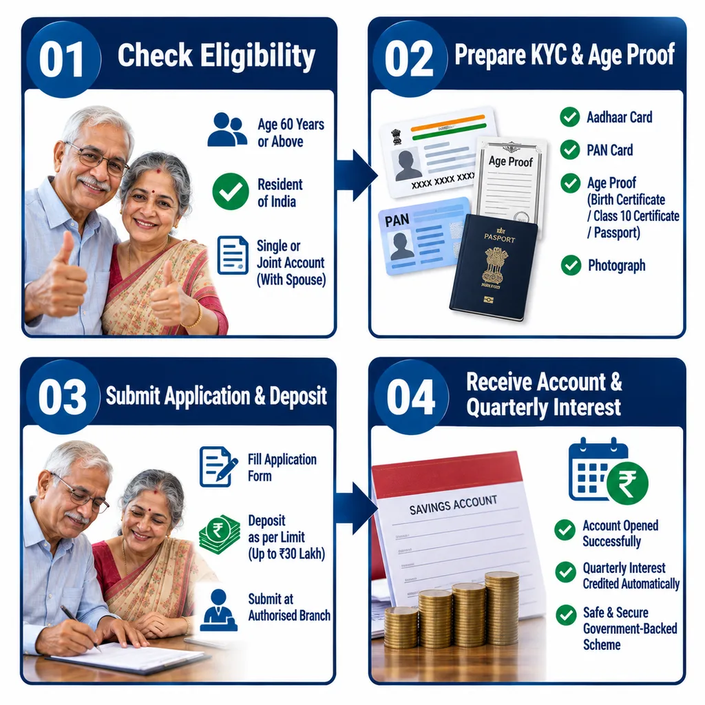 SCSS account opening process from eligibility to quarterly interest payment