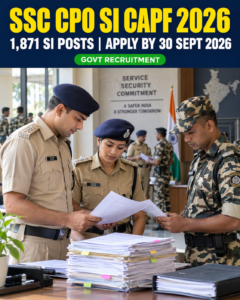 SSC CPO SI CAPF Recruitment 2026 1,871 Sub Inspector posts